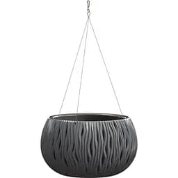 Горщик для квiтiв Prosperplast Sandy Bowl WS круглий з вкладишем підвісний, 370 мм, антрацит (23179-433)