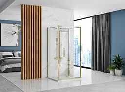 Душова кабіна Rea Rapid Fold 100x100 gold пристінна REA-KPL-09408, Золотий, Універсальна, прозорий, золотий - мініатюра 5