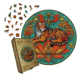 Деревянный пазл Мандала Тигра, А3, Деревянная коробка 200 элементов