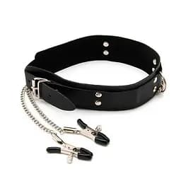 Сталевий нашийник BDSM з неперевершеними затискачами для сосків Чорний K000221
