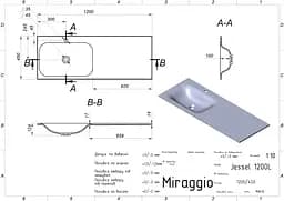Умивальник Miraggio JESSEL 1200 L (0001588) Mirasoft, Матовий, Накладний/Врізний/Над пральною машиною, Білий - мініатюра 2