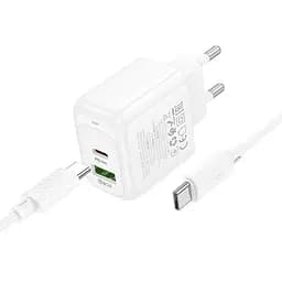 МЗП Hoco CS54A Surplus PD20W+QC3.0 (1USB-A/1C) + кабель Type-C to Type-C White - мініатюра 2