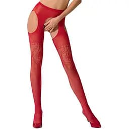 Еротичні колготки-бодістокінг Passion S017 red імітація ажурних панчох та поясів S/M/L