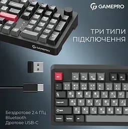 Клавиатура игровая механическая GamePro MK-305-BK Asgard Drakkar Keychron Super Red Switch Bluetooth 5.2/2.4 ГГц/USB Black - мініатюра 5