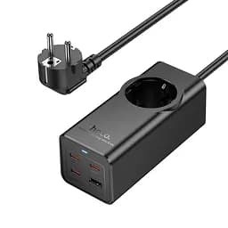 Мережевий зарядний пристрій подовжувач Hoco NS9 USB/3 Type-C PD 67W 1 розетка 2m чорний - мініатюра 4