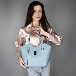 Сумка жіноча шкіряна Virginia Conti 03692 з червоною підкладкою блакитна - мініатюра 6