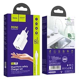 Адаптер мережевий HOCO Lightning Cable Briar dual port charger set N8 2 порти USB 2.4A білий - мініатюра 8