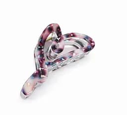 Заколка-крабик Серце 12 см прозорий акрил з вкрапленнями Фіолетовий