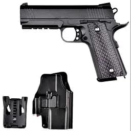 Дитячий пістолет на кульках "Colt 1911 Rail" Galaxy G25+ метал чорний з кобурою - мініатюра 2