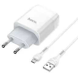 Мережевий зарядний пристрій 1USB Hoco C72A 2.1A White + USB Cable XiaomicroUSB