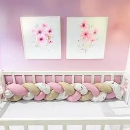 Бортик для ліжечка Косичка білий рожевий бежевий