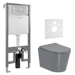 Комплект инсталляция 3 в 1 Imprese i2330 + унитаз Imprese Jess Rimless i11330MG серый матовый с сидением Soft Close, Серый матовый