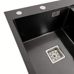 Кухонна мийка чорна Platinum PVD Handmade 65x50 L(квадратний сифон 3,0/1), Чорний - мініатюра 5