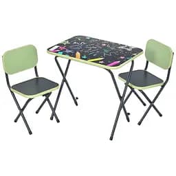Дитячий столик Bambi Creative складний з двома стільчиками 3 позиції по висоті салатовий