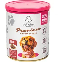 Влажный корм для взрослых собак Pet Chef Кусочки в желе с говядиной 800 г
