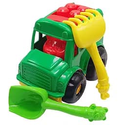 Детский песочный набор "Автобус-бусик" Colorplast 0091 лопатка, грабли Зеленый