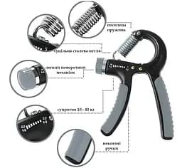 Еспандер кістьовий PowerPlay PP-4323 з регульованим навантаженням 10-40 кг Strength Grip Чорно-зелений (PP_4323_Bl/Green) - мініатюра 6