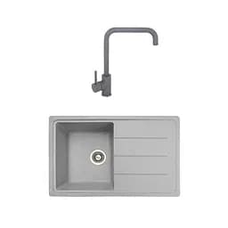 Гранітна мийка з краном прямокутна WIZ № 15 780х500 мм (Сіра)