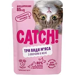 Набір вологий корм Catch! для дороcлих котів три види м'яса з овочами в желе 2.04 кг (24 шт х 85 г) - мініатюра 2