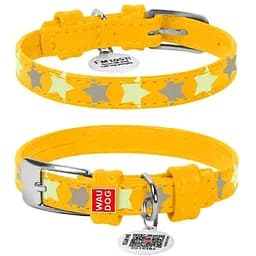 Нашийник для собак Waudog Glamour шкіряний з QR паспортом, візерунок Зірочка, світиться/світловідбивний, XS, Ш 12 мм, Дов 19-25 см (4823089301068)