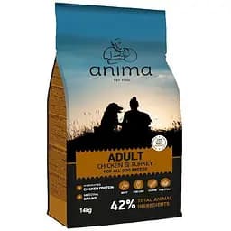 Сухий корм для дорослих собак Anima курка та індичка з рисом 14 кг