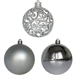 Набір ялинкових куль Devilon 3 шт D8 см матовий глянець гліттер сріблястий пластик (251642)