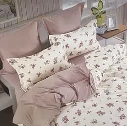 Постельное белье сатин Laura-Grand 17 евро комплект с 4 наволочками Розовый с узорами