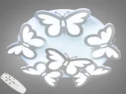 Біла пристельова LED люстра метелики з пультом та підсвіткою, 105W