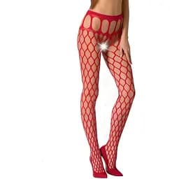 Еротичні колготки-бодістокінг Passion S021 red у велику сітку з високим пояском S/M/L