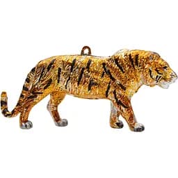 Ялинкова іграшка Тигр Devilon 14 см коричневий глянець пластик декоративна новорічна фігурка (004676)