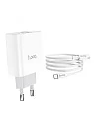 Мережевий зарядний пристрій Hoco C80A PD 20W QC3.0 + USB Cable Type-C to Type-C White - мініатюра 2