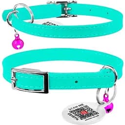 Нашийник для котів Waudog Glamour шкіряний з еластичною вставкою та QR паспортом 22-30х0.9 см ментоловий - мініатюра 3