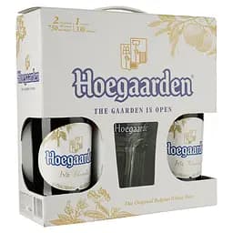 Пиво Hoegaarden Белое, светлое нефильтрованное, 4,9%, 1,5 л (2 шт. по 0,75 л) + бокал 0,33 л (755152)