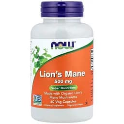 Натуральная добавка NOW Lion's Mane 500 mg, 60 вегакапсул