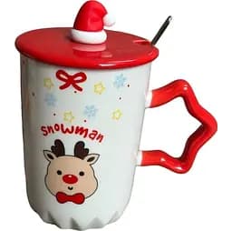 Чашка новорічна Snowman з кришкою та ложкою Олень 360 мл Біла