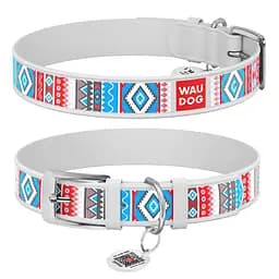Нашийник для собак шкіряний Waudog Design з QR-паспортом "Етно" XL Ш 35 мм Д 46-59 см білий