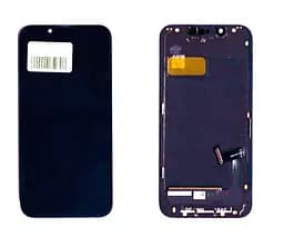 Дисплей для Apple iPhone 11, чорний, з рамкою, Оригінал (переклеєне скло), з пластиками камери та давача приближення