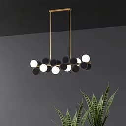 Удлиненная латунная люстра HOLLY L с черно-белыми плафонами 100 см | Ст. MJ 191-1050 AB+WT+BK Line F