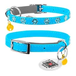 Нашийник Waudog Glamour з резинкою клейовими стразами "Квітка" для котів (ширина 9мм довжина 22-30см) блакитний
