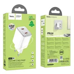 Мережевий зарядний пристрій Hoco N42 Elogiado dual-port PD45W(2C) charger(EU) Білий - мініатюра 2