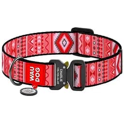 Нашийник для собак Waudog Nylon Етно червоний, з QR паспортом, металева пряжка-фастекс, XXL, 43-70х3,5 см