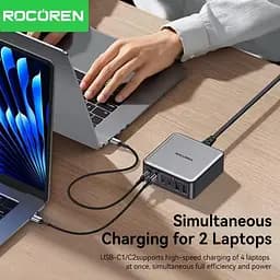 Зарядний пристрій адаптер живлення Rocoren 200 W GaN 0242 2U+4C чорна вилка США (US plug) - мініатюра 7