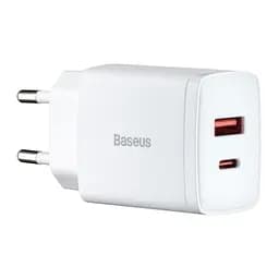 Мережевий зарядний пристрій Baseus Compact Quick Charger 20W QC + PD (1Type - C + 1USB) Білий