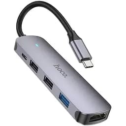 Usb-хаб Hoco HB27 Type-C multi-function converter (HDTV+Usb3.0+Usb2.0x2+PD) Темно-серый