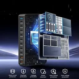 Мережева зарядна станція ILEPO 1000W на 2 USB+8 Type-C мультизарядний пристрій потужний блок живлення Black (19340) - мініатюра 5