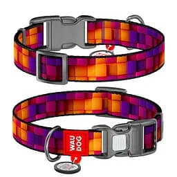 Ошейник для собак нейлоновый Waudog Nylon с QR-паспортом "Кубы 3Д" пластиковый фастекс М Ш 20 мм Д 28-40 см