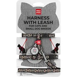 Шлея с поводком для кошек и мелких пород собак Waudog Nylon Леопард с QR паспортом XS 25-40x20-30x1/122 см