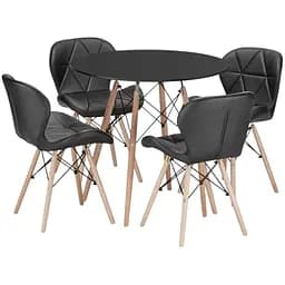 Обеденный комплект Jumi круглый стол 80 + 4 стула Lago экокожа черный