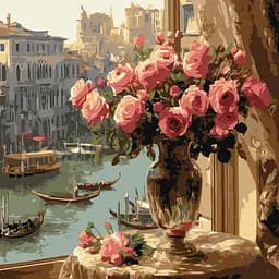 Набор для рисования по номерам "Троянди у Венеції" Ideyka 40х40 см КНО6412