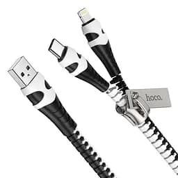 Кабель Hoco U97 Combo 2 в 1 Lightning/Type-C Zipper - молния 0,96 метра двойной
